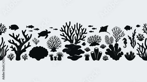 Canvastavla Underwater coral reef silhouette border