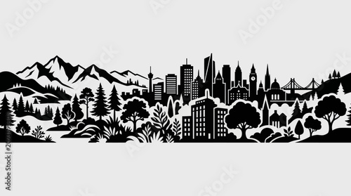 Foto Urban and natural landscape silhouette panorama