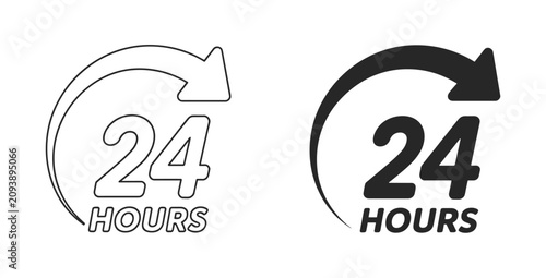 Fotografie 24 Hours Service Icon: A graphic representation of a 24-hour service symbol featuring the number 24 and an arrow, indicating continuous operation