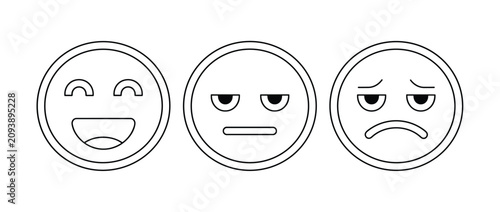 Obraz na plátně Emotions Illustrated: A set of three simple line drawings depict contrasting emotions: joy, indifference, and sadness, represented by expressive facial icons in circular frames