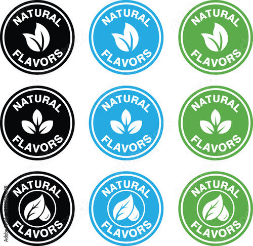 Schilderij op canvas Natural flavor quality badges and circular product label icons vector collection