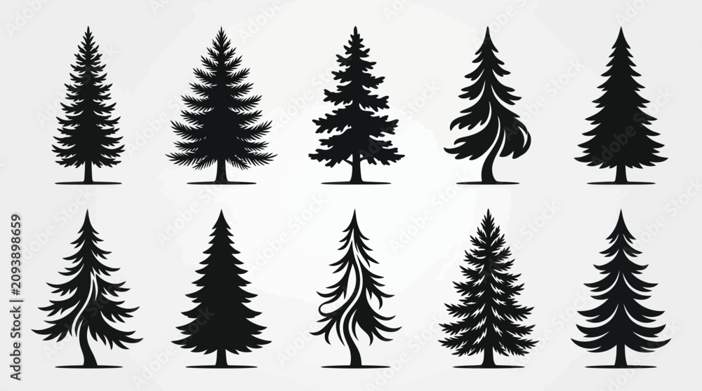 Fototapeta premium Collection of pine tree silhouettes