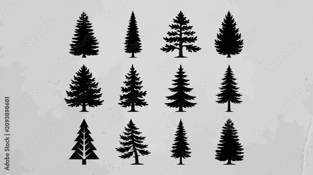 Obraz premium Collection of pine tree silhouettes