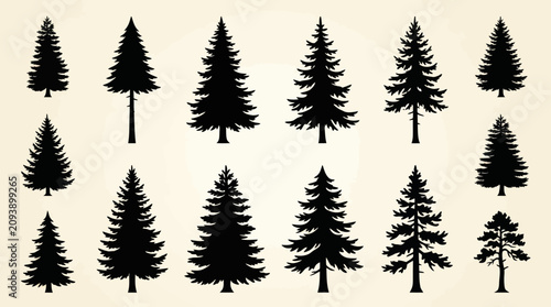 Tableau sur toile Circular tree silhouettes graphic design