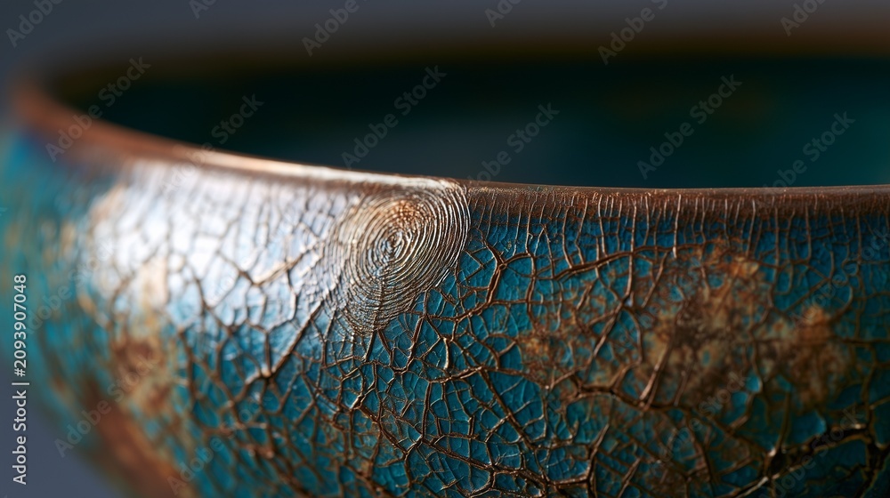 Fototapeta premium Weathered ceramic crackle glaze in teal and burnt amber