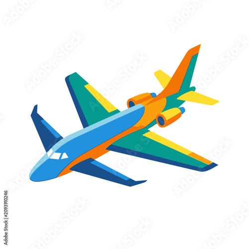 Multicolor Airplane in Flight View.