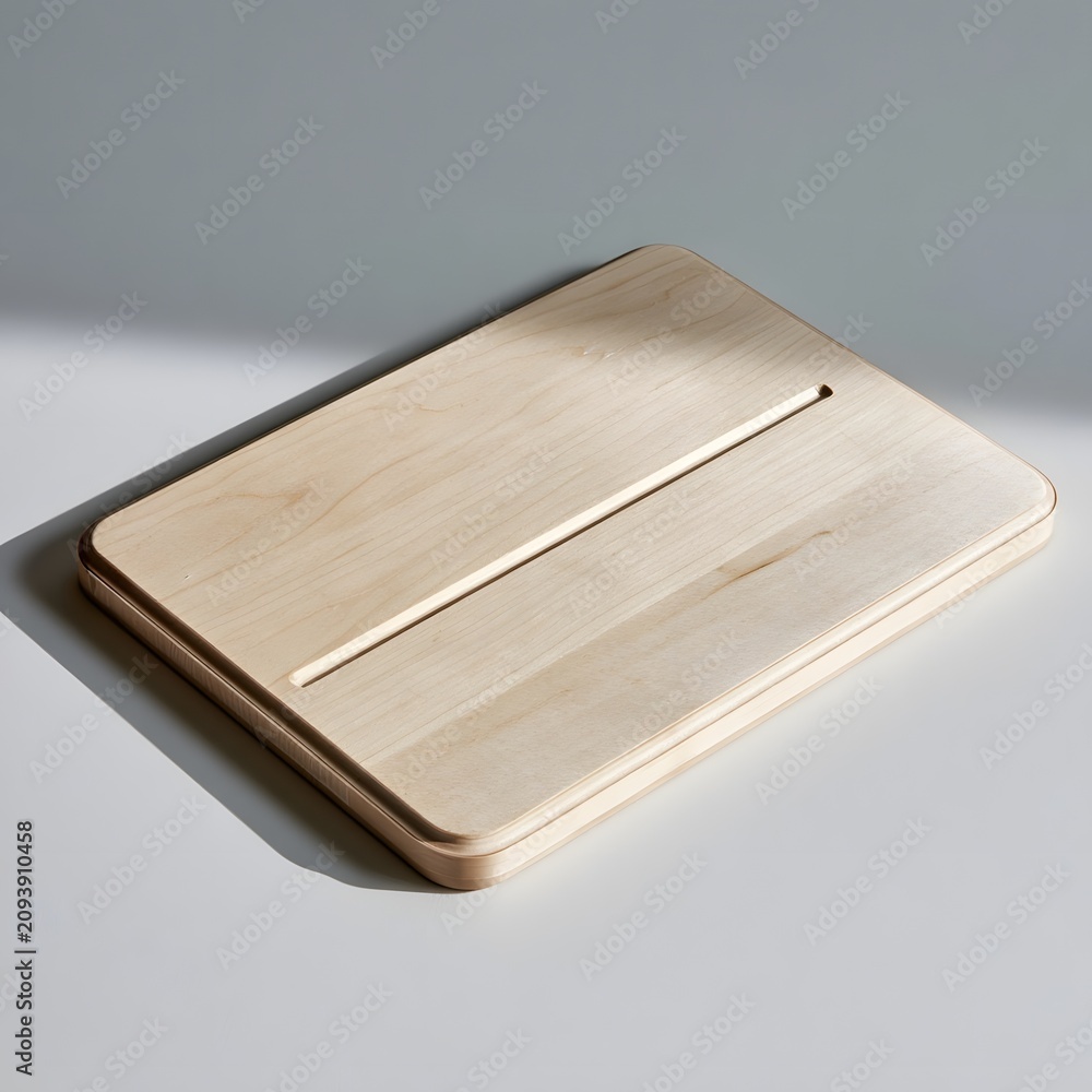 Fototapeta premium Flat oak cutting board with deep knife groove on sage