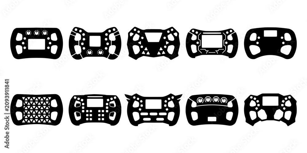 Obraz premium Formula and Sim Racing Steering Wheel Silhouette Templates, Custom DIY Controller Faceplates Vector Set