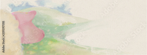 Tableau sur toile Peaceful Sheep Gazing at Meadow, Soft Pastel Illustration