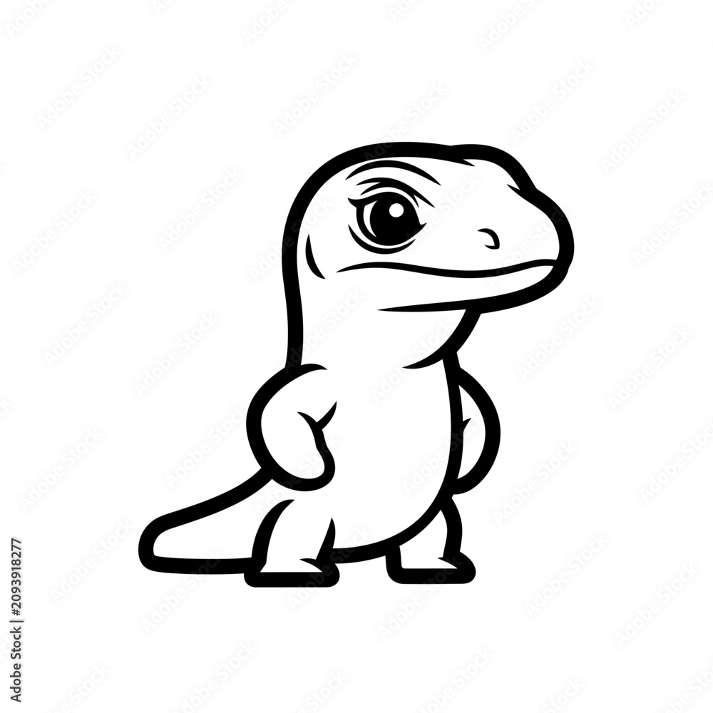 Fototapeta premium Cute Cartoon Lizard Outline Vector Illustration. Simple Black and White Reptile Graphic Design Element for Kids and Logos.