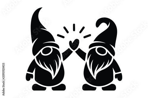 Φωτογραφία Two garden gnomes celebrating with a high five silhouette icon illustration, hig
