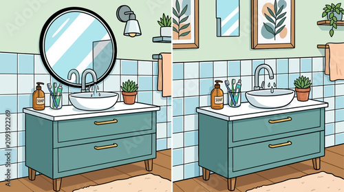 Canvastavla Bathroom vanity features a ceramic sink and mirror to highlight modern interior design elements