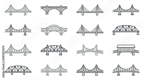 Obraz na plátně Simple bridge construction and infrastructure icons.