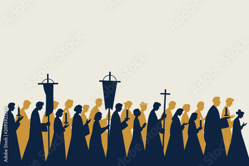 Canvastavla Silhouette of a religious procession with people carrying candles and banners
