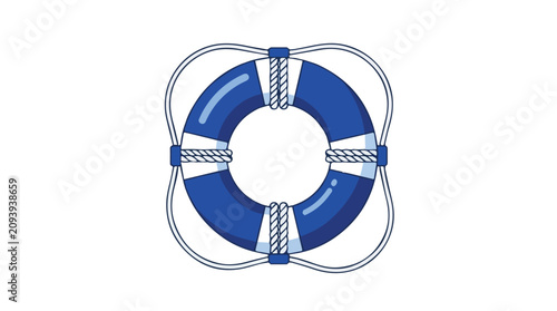 Cuadro en lienzo vivid life preserver ring with blue and white colors isolated on black backgroun