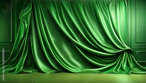 Luxury Green Drapery Fabric Background D Illustration D Rendering