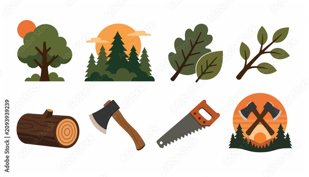 Photos Forestry Work Icons Set.