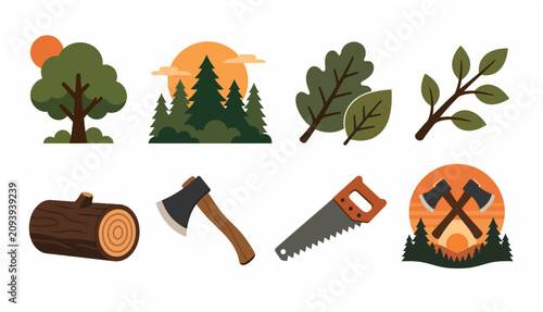 Photos Forestry Work Icons Set.