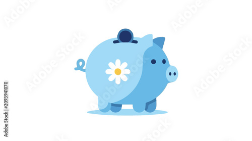 Canvas-taulu cute blue piggy bank with coin slot and coin inside in bright colors symbolizing