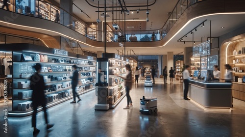 A smart retail store uses artificial intelligence, automated inventory and intelligent systems to create a futuristic shopping experience.