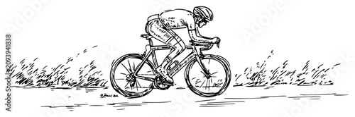 Cuadro en lienzo Professional cyclist riding road racing bicycle fast hand drawn sketch style