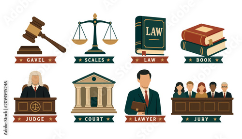 Foto Illustrated Legal and Judicial Concept Icons.