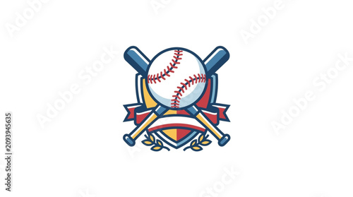 Принти на полотні Baseball Emblem with Crossed Bats and Shield.