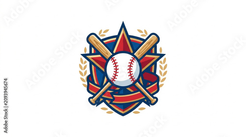 Photos Baseball Emblem with Crossed Bats and Star.