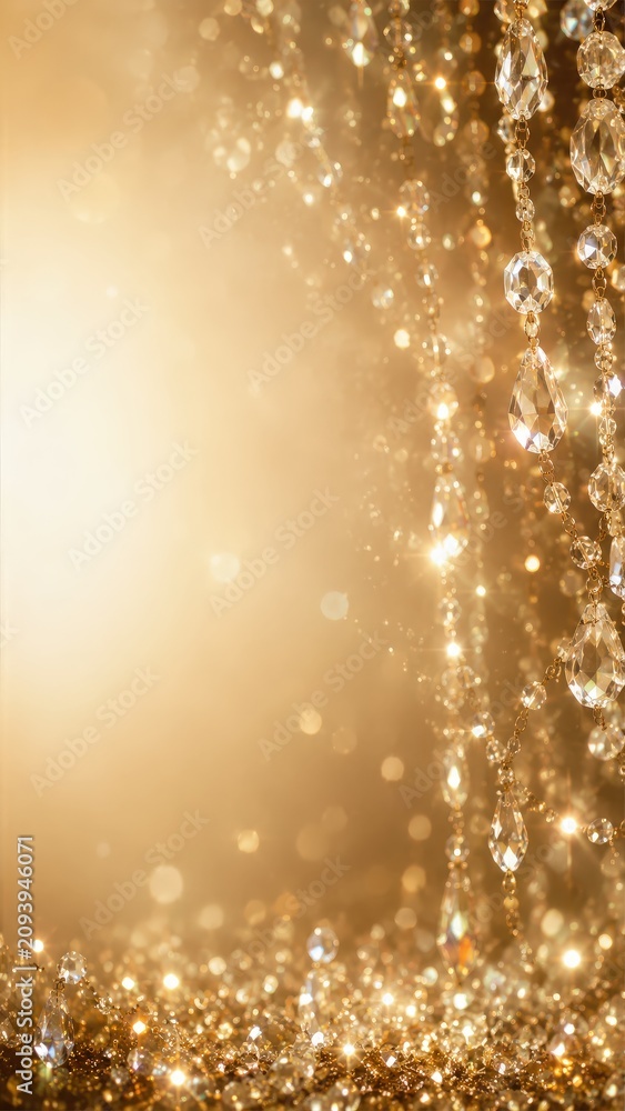 Obraz premium Crystal Strands on Shimmering Golden Bokeh Background