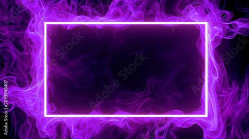 An intensely glowing white rectangle is surrounded by vibrant, ethereal purple smoke that drifts and curls around the illuminated frame.