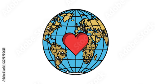 Canvas Print Globe with heart symbol on earth 7.