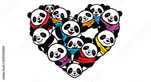 Fotografie Cute pandas in heart shape formation.