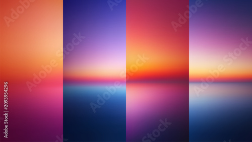 Dreamy blurred sunset inspired gradient with soft glowing horizon. Set of minimal gradient backgrounds in warm summer golden shades full of joyful vibes for app interfaces, posters and creative design