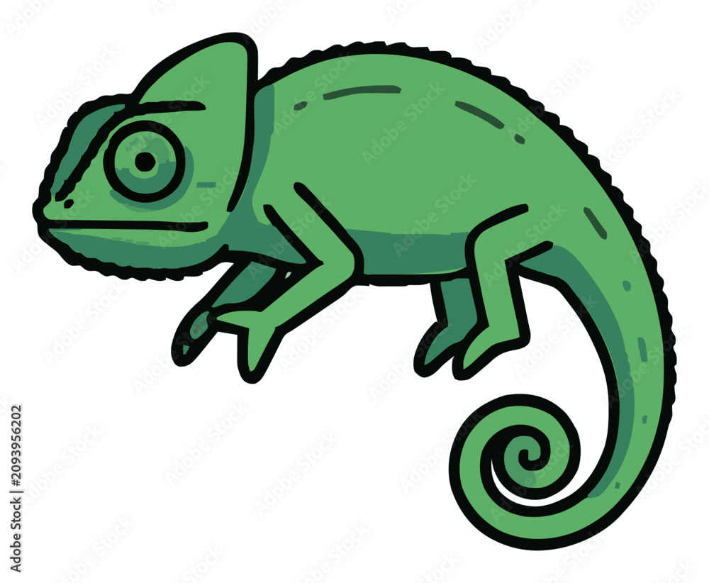 Fototapeta premium Chameleon jumping front view vector illustration. Generative AI