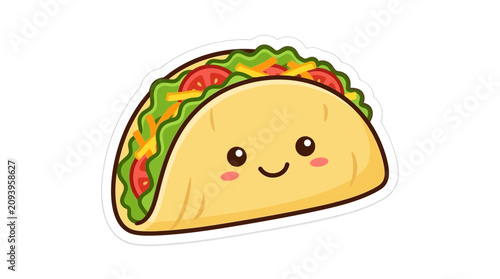 Cute cartoon taco character with smiling face and colorful fillings