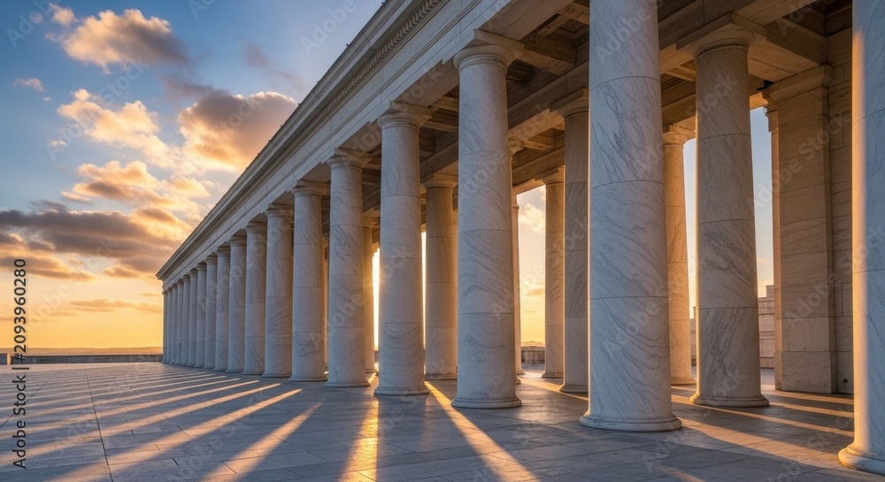 Fototapeta premium Ancient Greek Columns at Sunset with Golden Light.