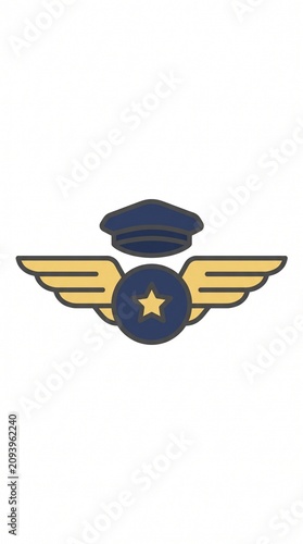 Professional aviation badge featuring pilot wings, cap, and star emblem. Ideal for airline branding, aviation schools, flight academies, travel, and transportation projects.