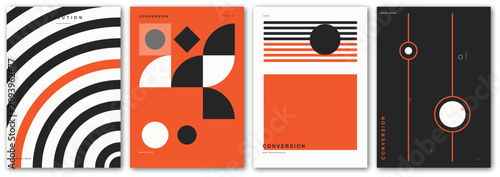 Photos Geometric pattern backgrounds, modern abstract designs, orange black white shape
