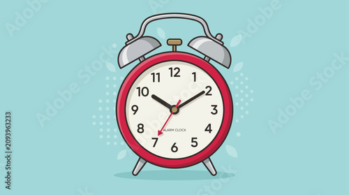 Konstfotografi Alarm clock in a classic twin bell style displays the current time against a solid light blue background