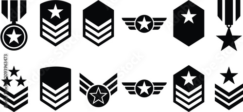Принти на полотні Military Rank, Medal and Service Badge Flat Vector Icon Collection Featuring Arm