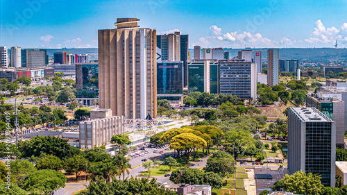 The Caixa Econômica Federal Headquarters is in the South Banking District (SBS). The imposing complex stands out in the urban landscape and it houses the famous Stained-Glass Atrium. Brasília, 2025.