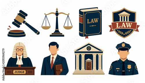 Canvastavla Illustrated icons of legal justice system.