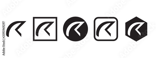 Abstract Letter R Logo Icon Set Black Minimalist Monogram App Badge Hexagon Square Vector Bundle