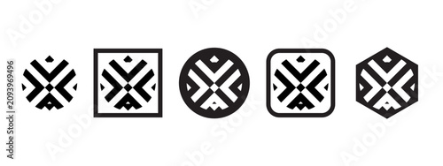 Abstract Geometric Letter X Logo Icon Set Black Minimalist Monogram App Badge Hexagon Vector Bundle