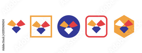 Abstract Colorful Geometric Logo Icon Set Blue Red Orange Minimalist Diamond App Badge Vector Kit