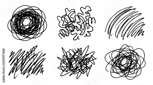 Картината върху платно Minimalist black ink scribble vector illustration set featuring various abstract
