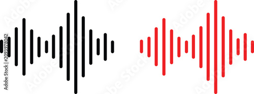 Fotografía Sound wave patterns in black and red colors  audio signal waveforms  music and s