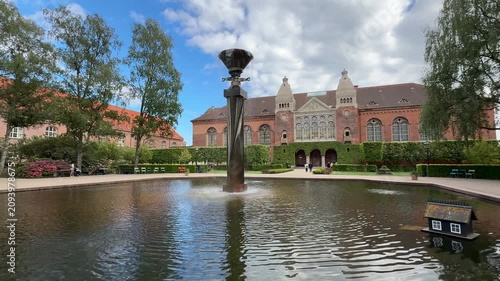 Royal Library Garden fountain and historic building in Copenhagen city, Denmark