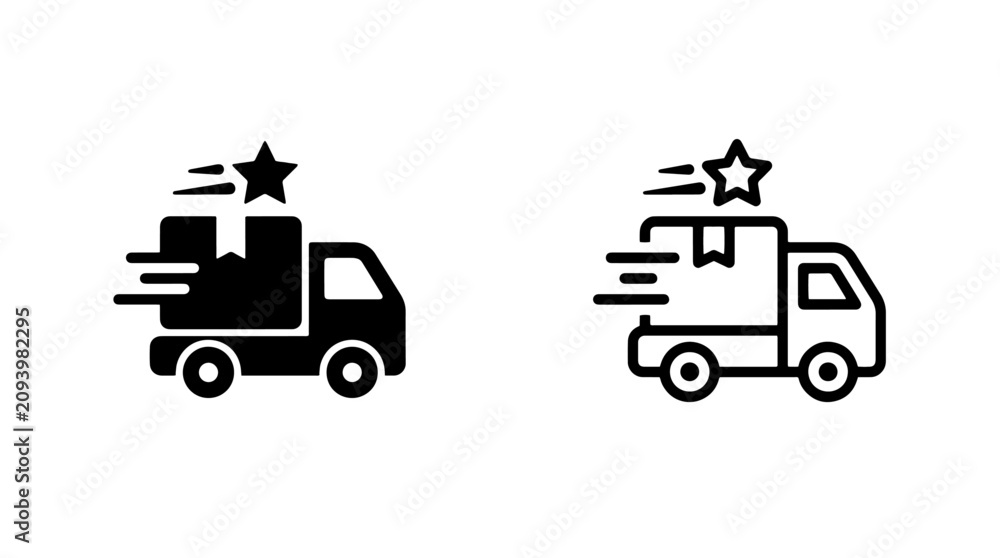 Obraz premium Fast delivery truck with speed lines and star icon set delivery shipping