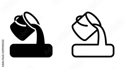 Bucket pouring liquid icon set with construction renovation maintenance